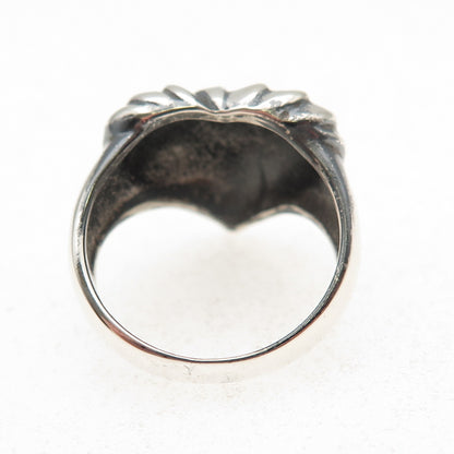 Ken Crafts 925 Sterling Silver Vintage Modernist Heart Oxidized Ring Size 7.25