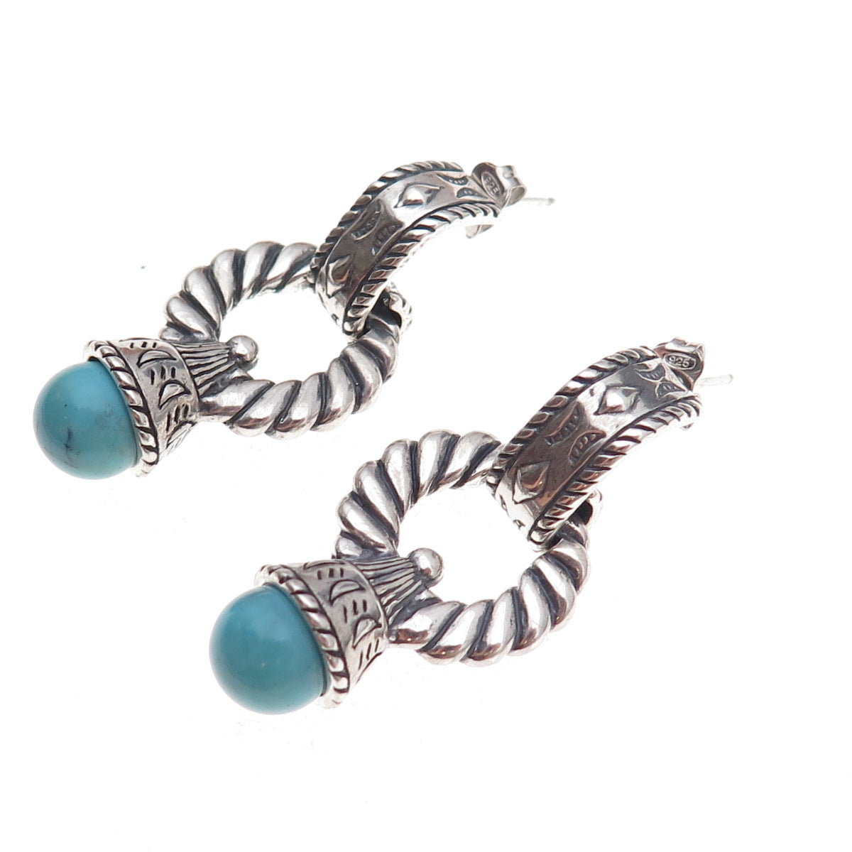 Carolyn Pollack 925 Sterling Silver Vintage Real Turquoise Door-Knocker Earrings