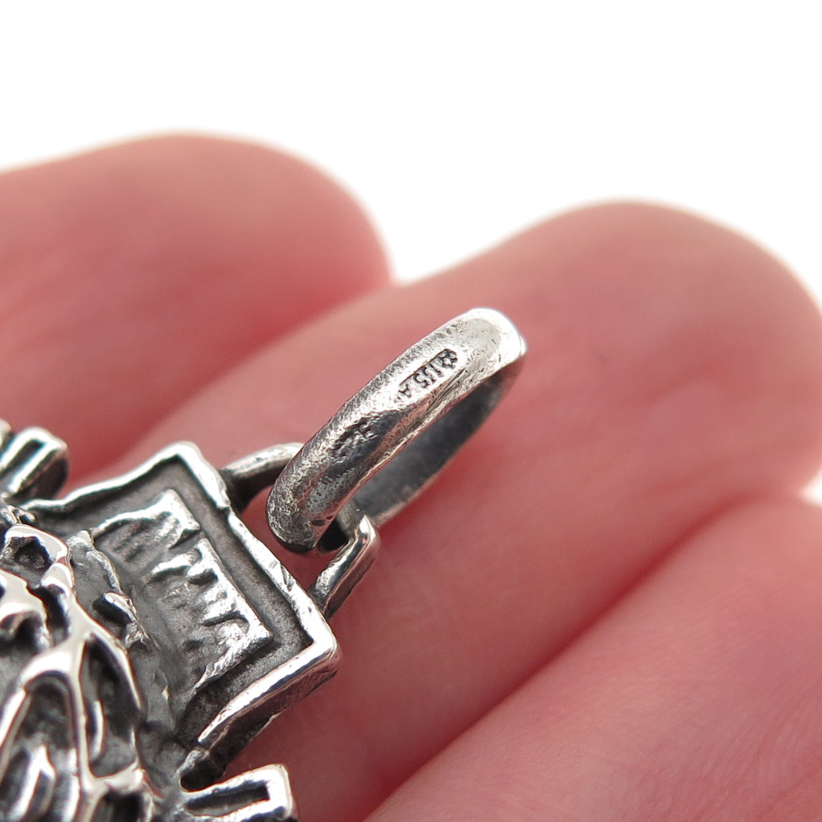 925 Sterling Silver Vintage Italy Jesus Cross Oxidized Charm Pendant