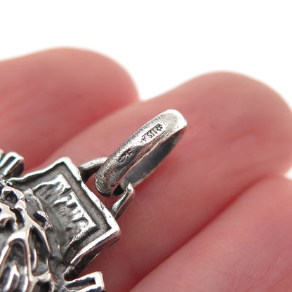 925 Sterling Silver Vintage Italy Jesus Cross Oxidized Charm Pendant