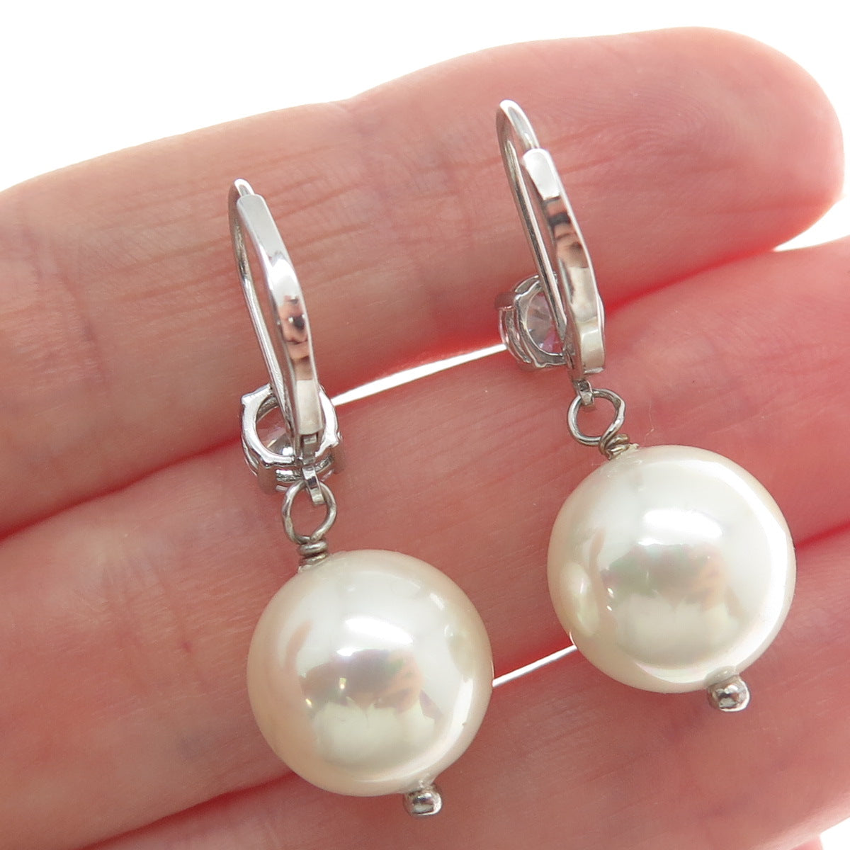 LUCAS LAMETH LUC 925 Sterling Silver Real Pearl & C Z Dangle Earrings