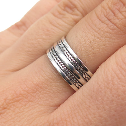 925 Sterling Silver Vintage Wheat Oxidized Band Ring Size 7.75
