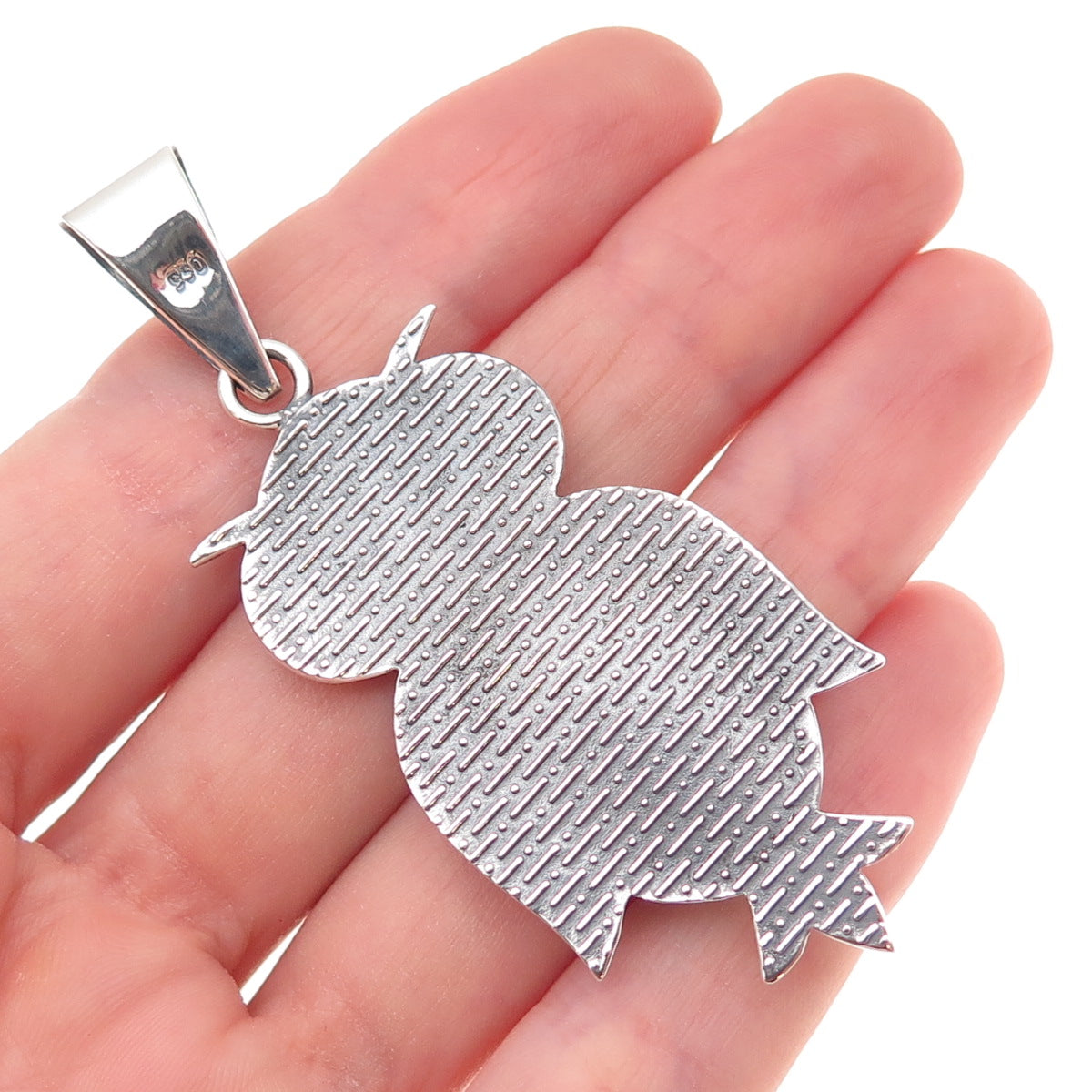 950 Silver Vintage Real Amazonite Owl Bird Oxidized Pendant