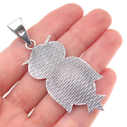 950 Silver Vintage Real Amazonite Owl Bird Oxidized Pendant
