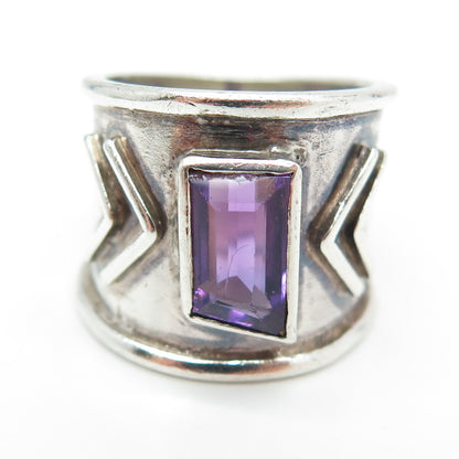 AJR METALS 925 Sterling Silver Vintage Real Amethyst Modernist Arrow Ring Size 6