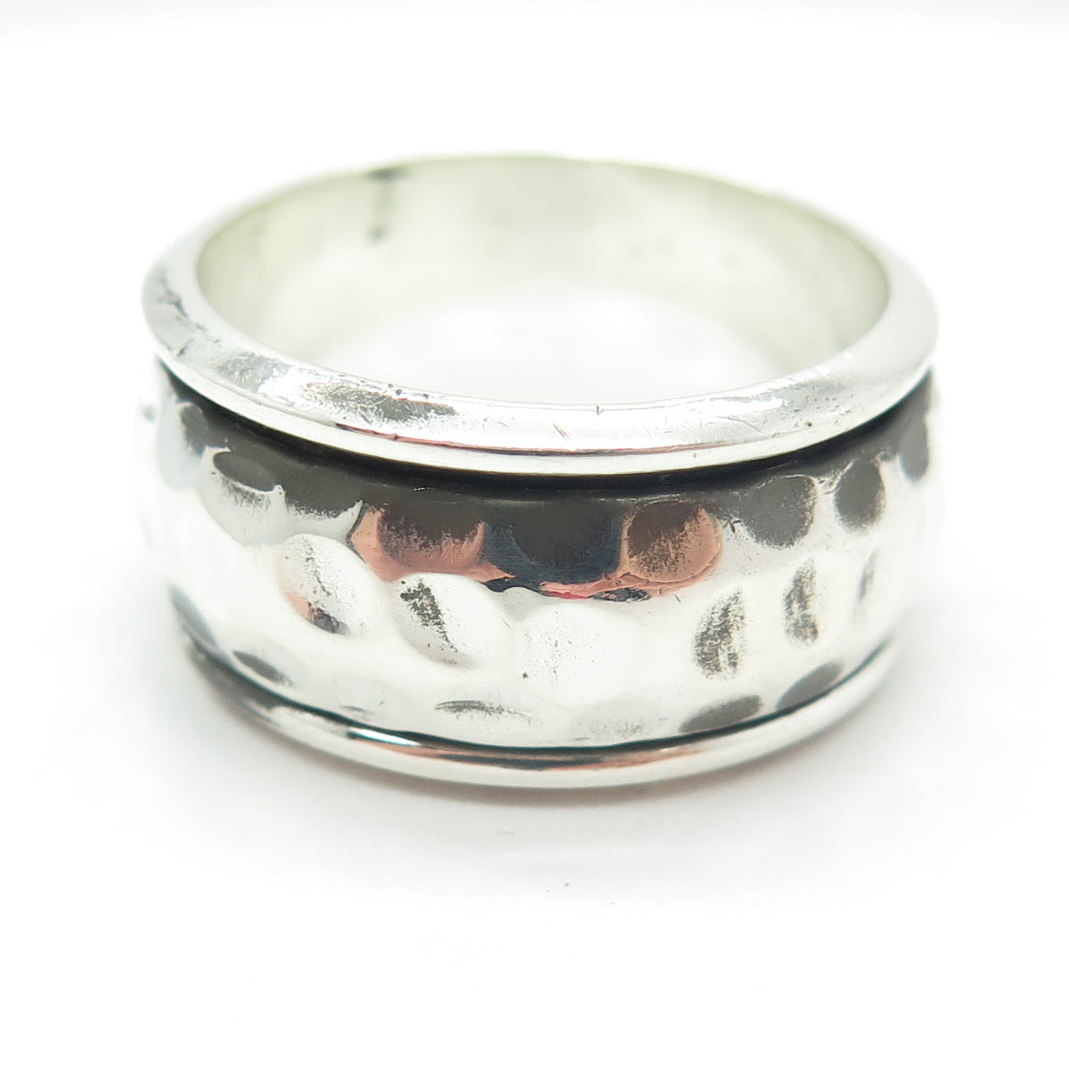 925 Sterling Silver Vintage Hammered Rotating Band Oxidized Ring Size 11.75