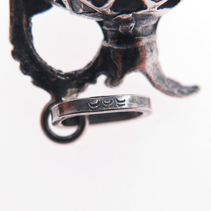 925 Sterling Silver Vintage Ornate Pitcher Oxidized Mini 3D Charm Pendant