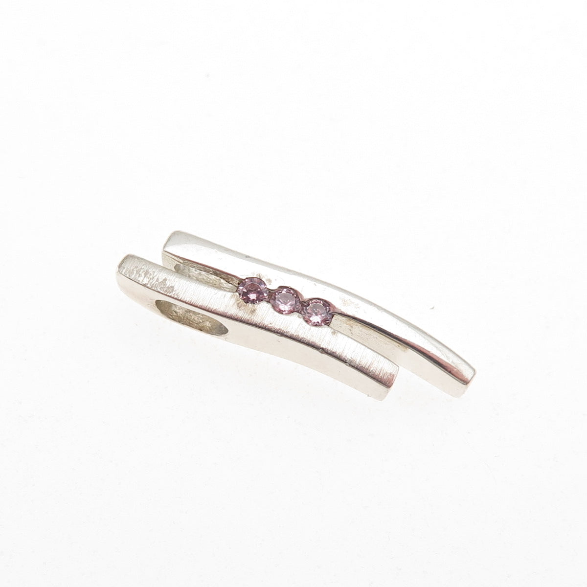Fossil 925 Sterling Silver Pink C Z Modernist Mini Slide Charm Pendant