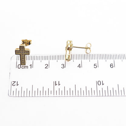 925 Sterling Silver Gold Plated Round-Cut C Z Cross Earrings