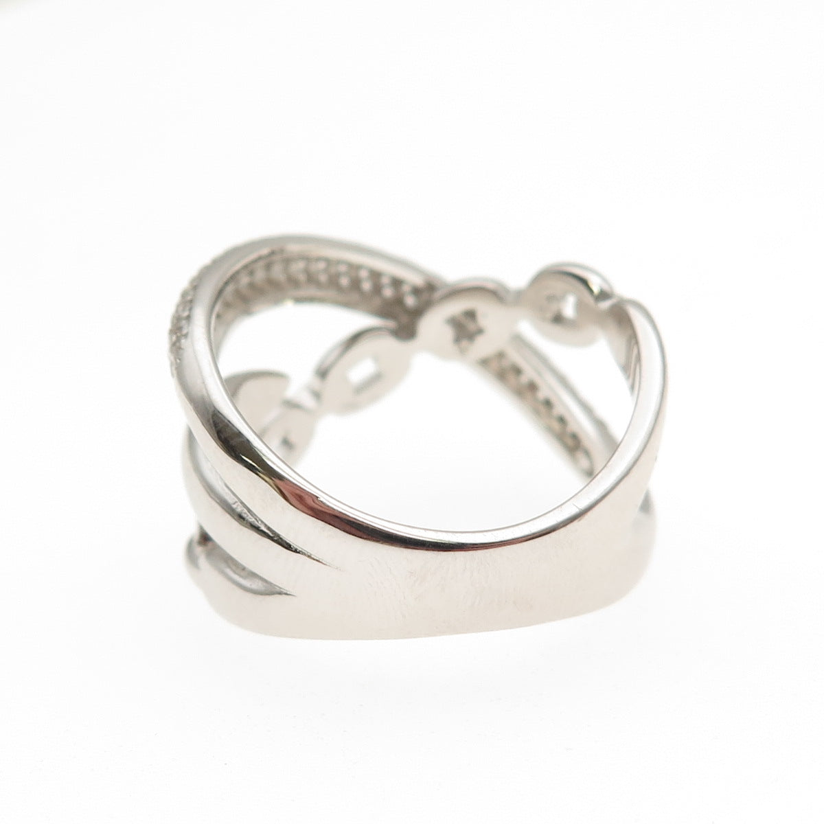 925 Sterling Silver Round-Cut C Z Crisscross Ring Size 8.25