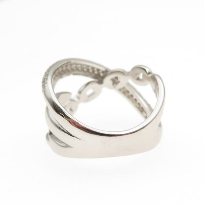 925 Sterling Silver Round-Cut C Z Crisscross Ring Size 8.25