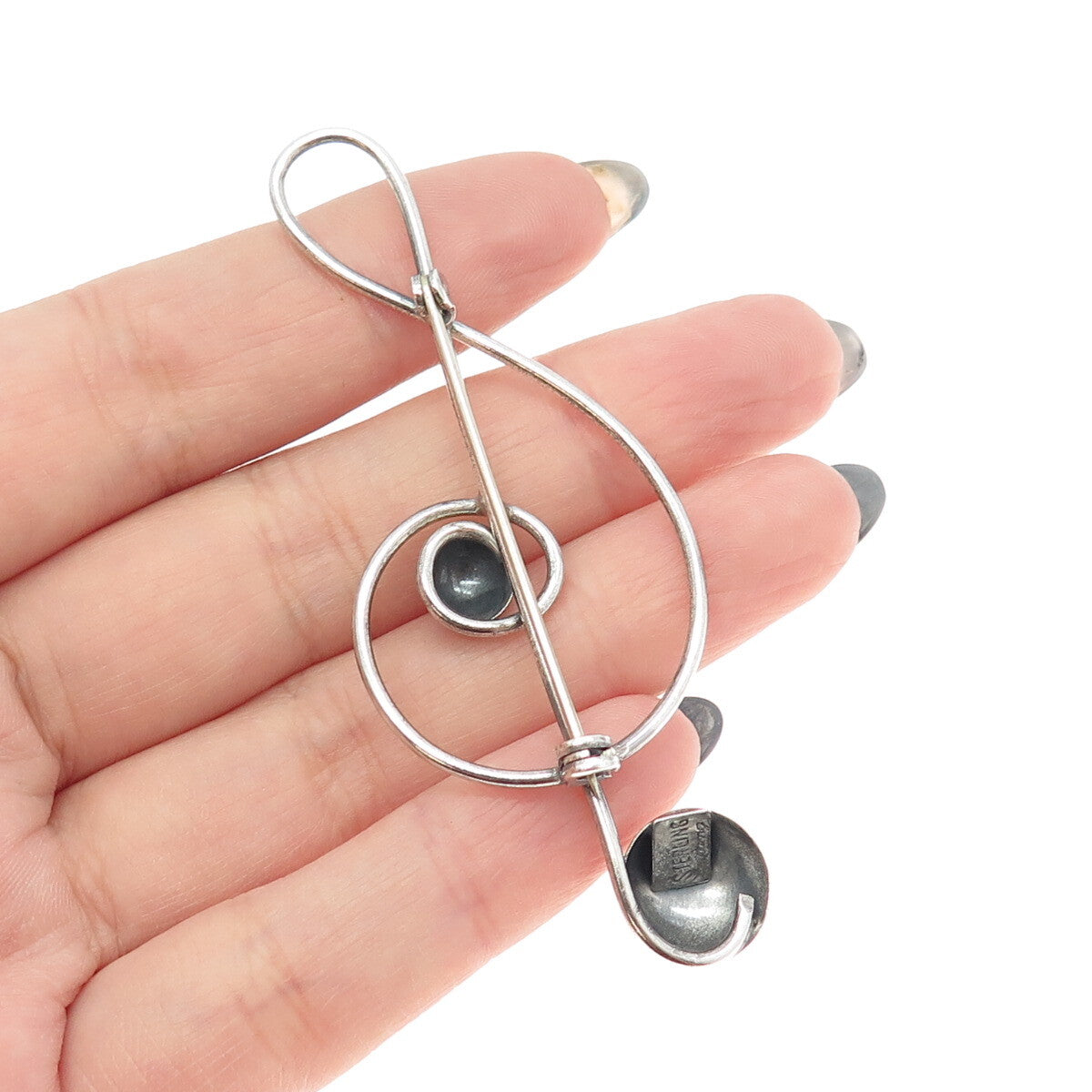 LANG 925 Sterling Silver Vintage Treble Clef Music Pin Brooch