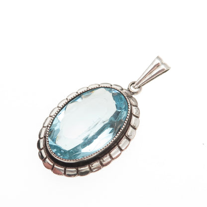 835 Silver Antique Art Deco Oval-Cut Blue Glass Charm Pendant