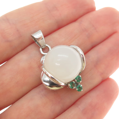 RT ROYAL TOUCH 925 Sterling Silver Vintage Real Chalcedony Emerald Charm Pendant