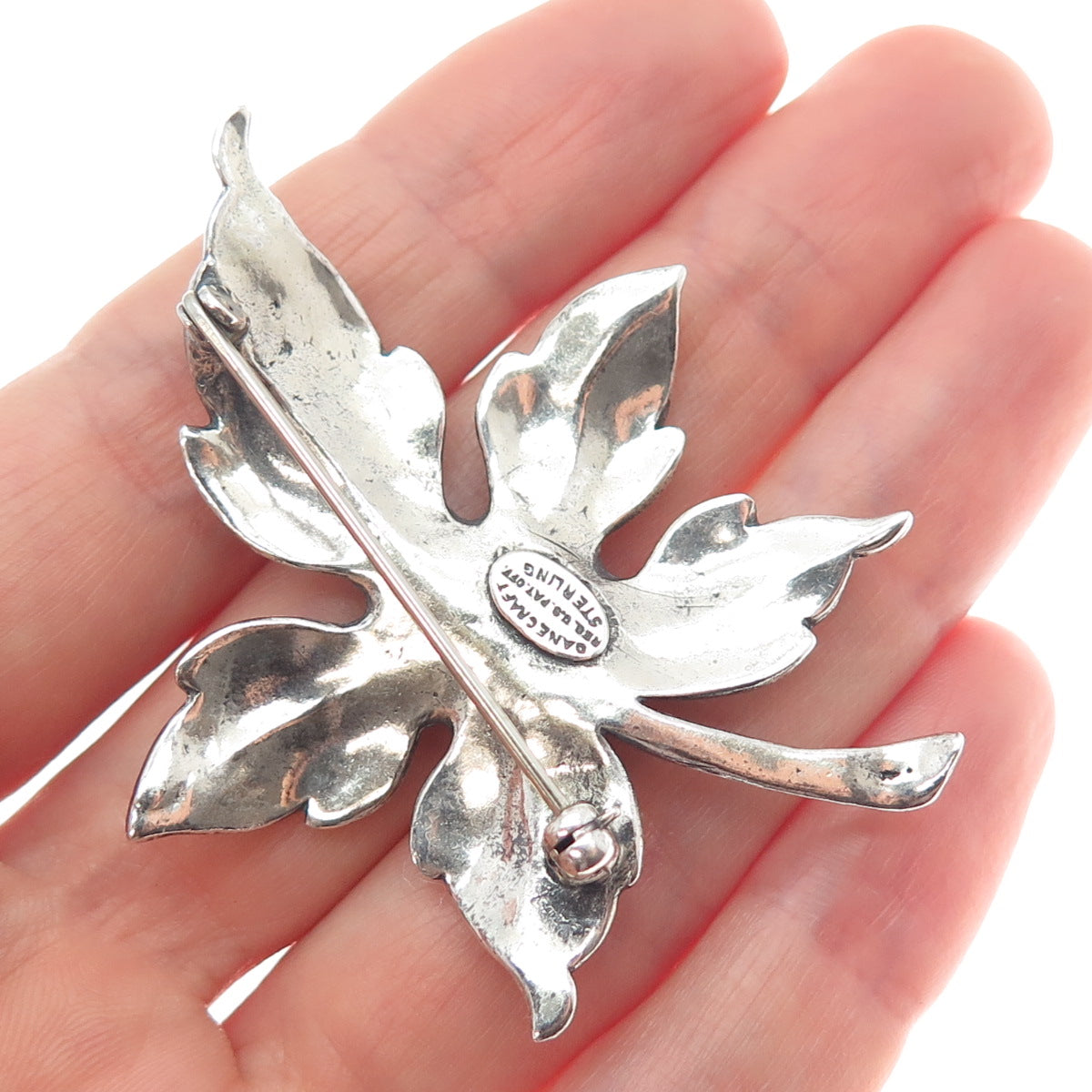 DANECRAFT 925 Sterling Silver Antique Art Deco Maple Leaf Oxidized Pin Brooch