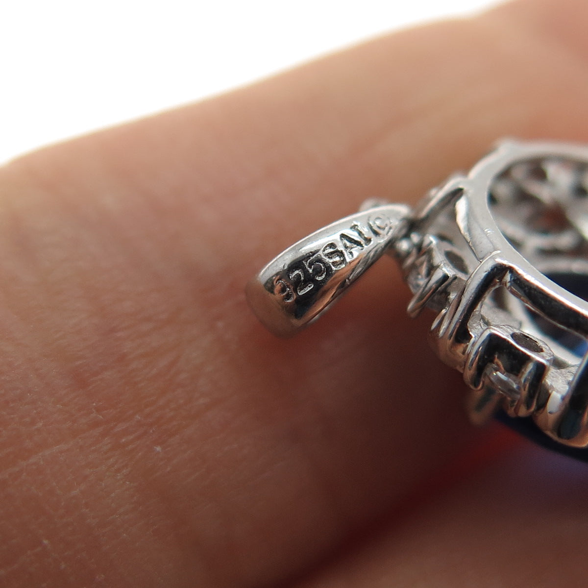 SAI 925 Sterling Silver Lab-Created Sapphire & C Z Minimalist Charm Pendant