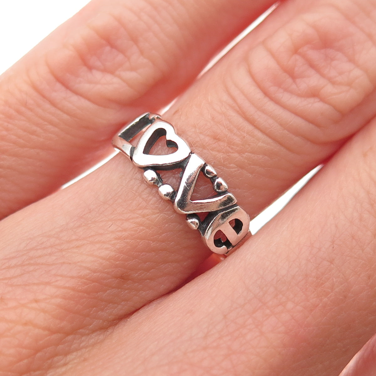 925 Sterling Silver Vintage Love Oxidized Ring Size 6