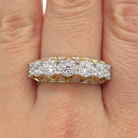 DADWANI 925 Sterling Silver Gold Plated Swarovski Crystal Ring Size 9.25