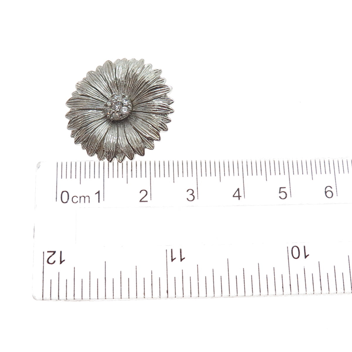 925 Sterling Silver Vintage Round-Cut C Z Daisy Flower Slide Pendant