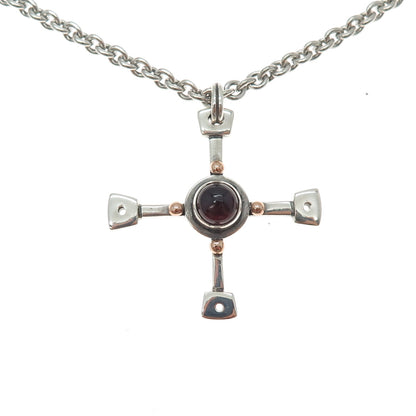 925 Sterling Silver 14K Gold Vintage Real Tourmaline Cross Chain Necklace 16"