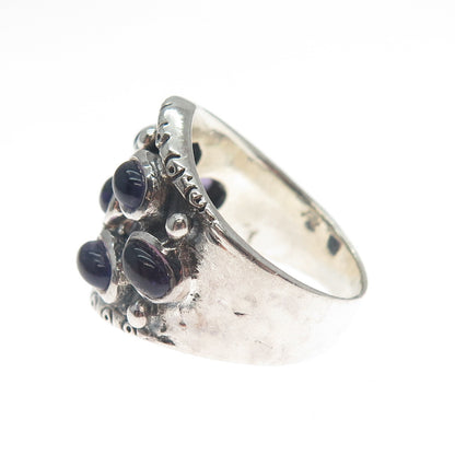 925 Sterling Silver Vintage Real Amethyst Modernist Oxidized Ring Size 7