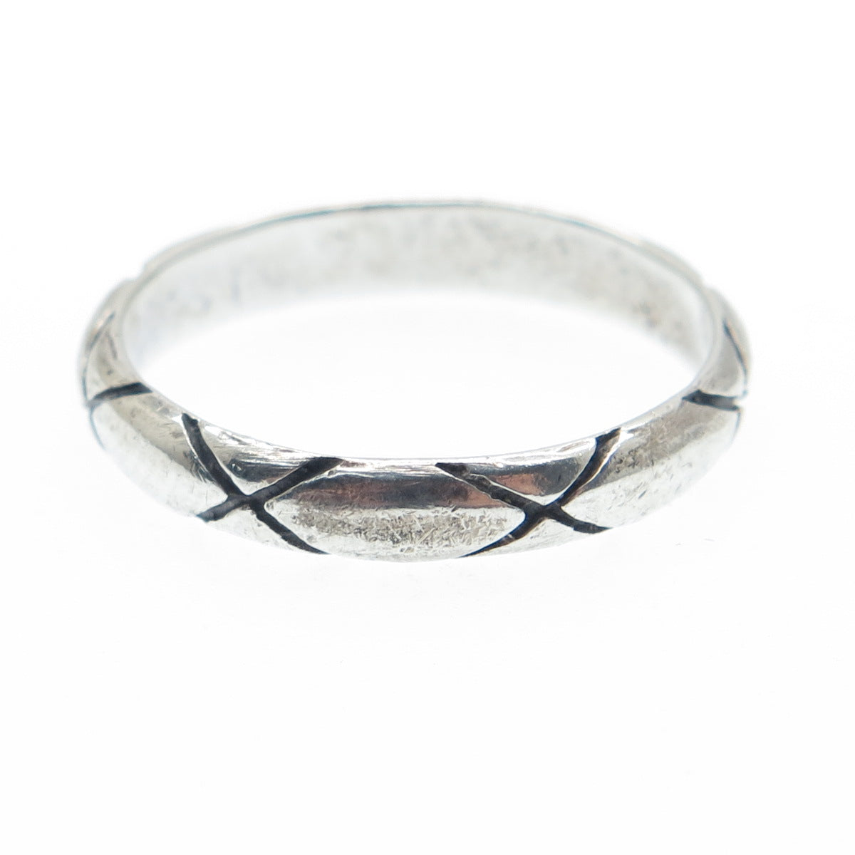 925 Sterling Silver Vintage X Shape Oxidized Band Ring Size 10