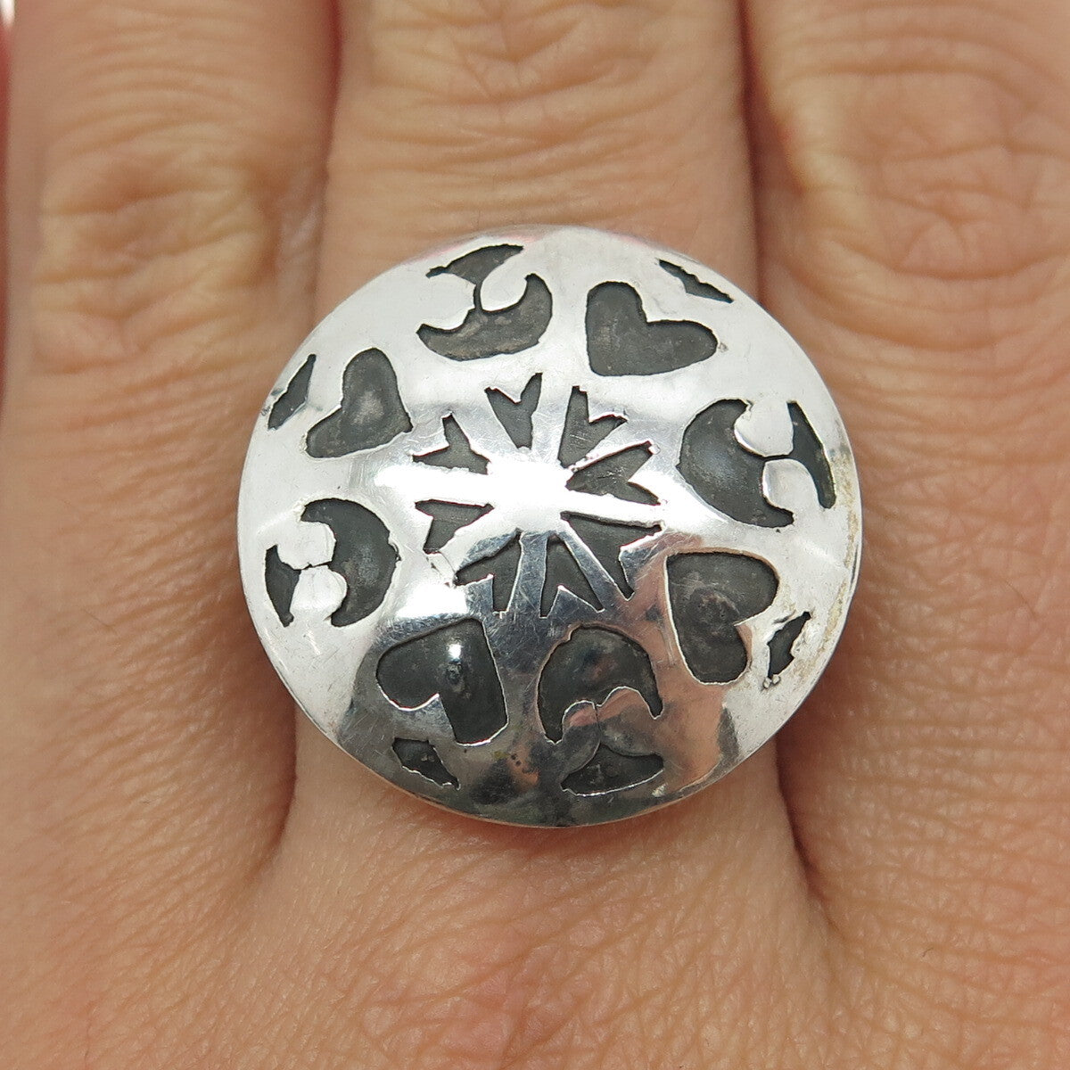 925 Sterling Silver Vintage Spades Playing Cards Symbol Oxidized Ring Size 7