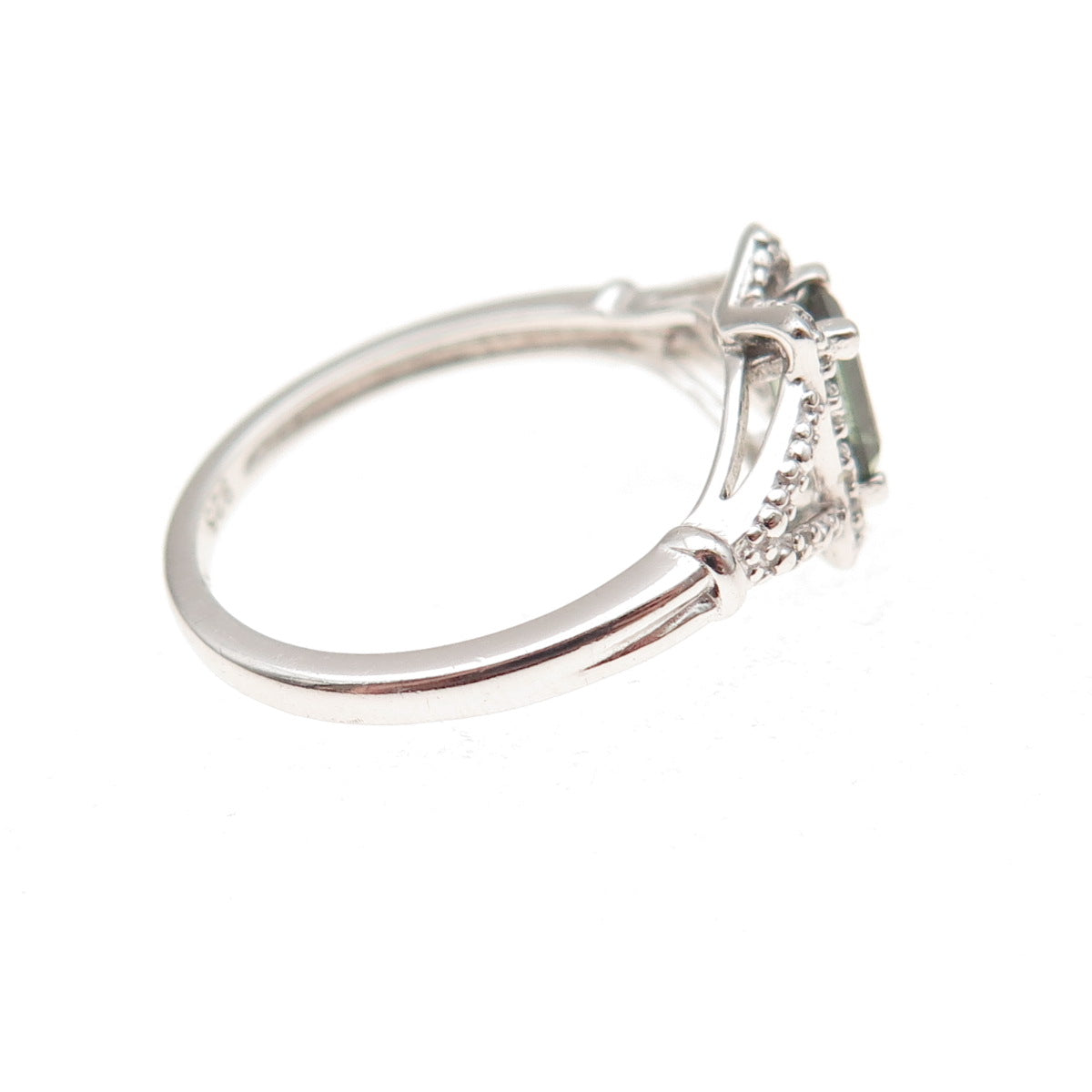 925 Sterling Silver Real Green Tourmaline & C Z Ring Size 7.25