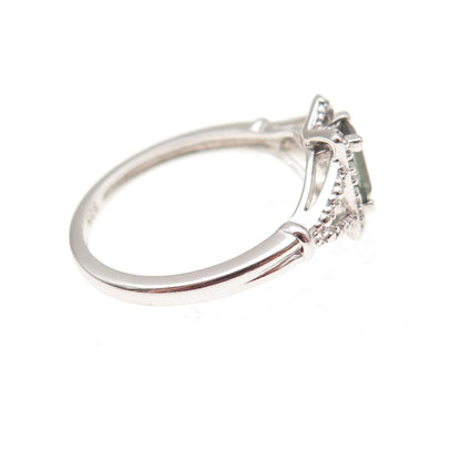 925 Sterling Silver Real Green Tourmaline & C Z Ring Size 7.25