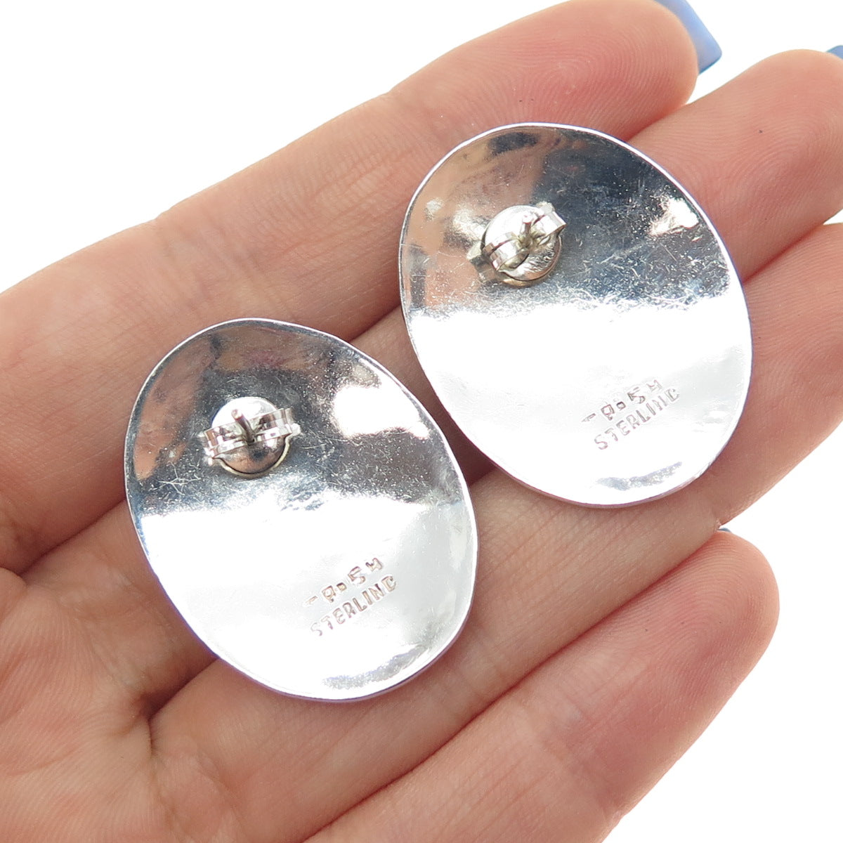 925 Sterling Silver Vintage Mexico Tribal Oval Earrings