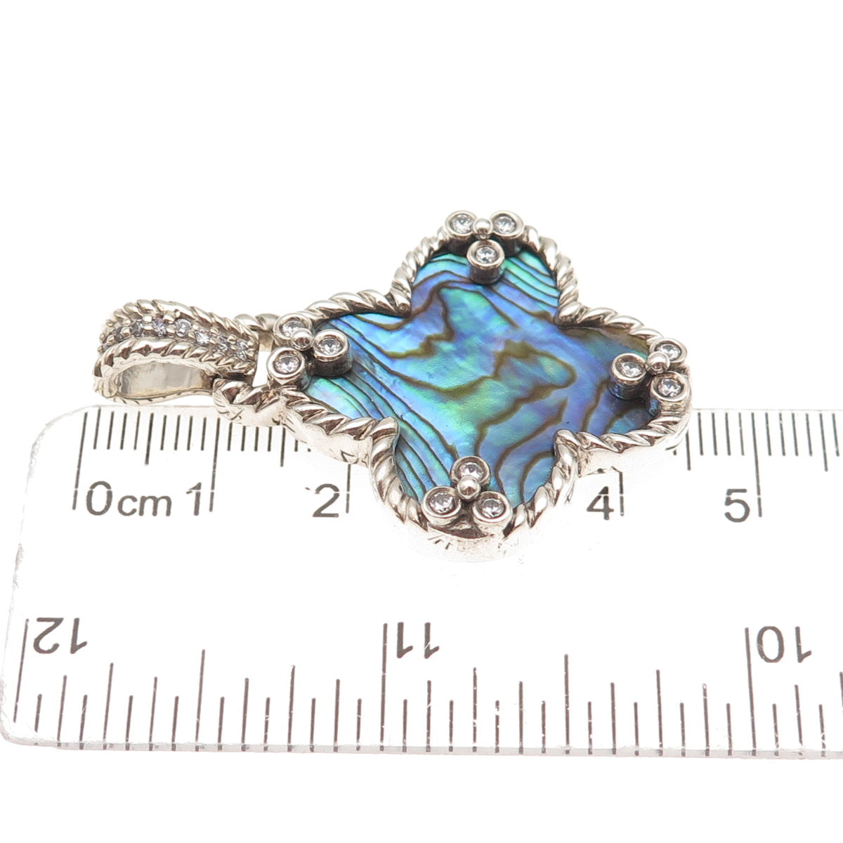 Whitney Kelly Sterling Vintage MOP Abalone Shell & C Z Floral Dual Sided Pendant