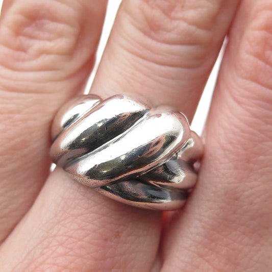 925 Sterling Silver Vintage Modernist Ribbed Oxidized Ring Size 6.5