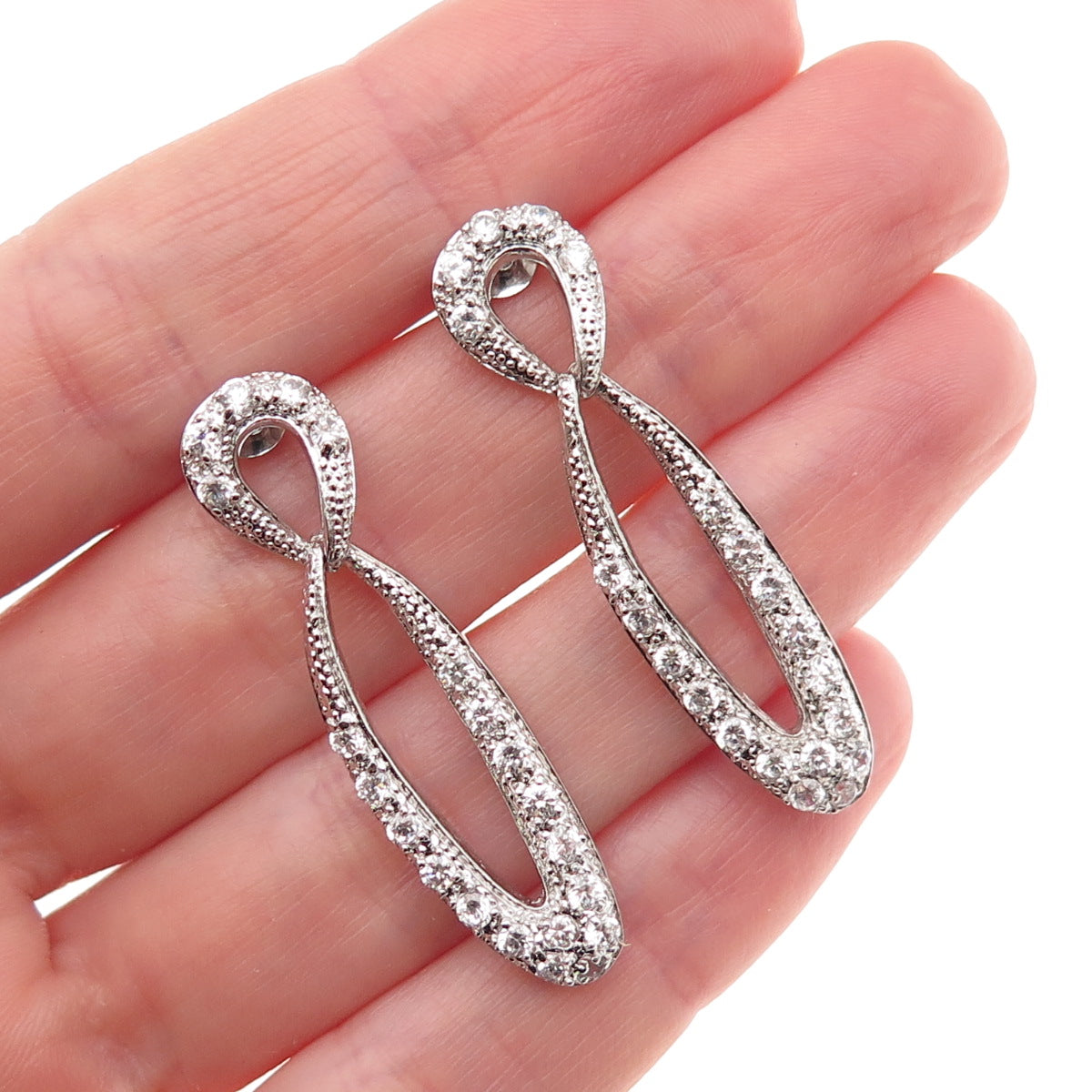 925 Sterling Silver Round-Cut C Z Dangle Earrings
