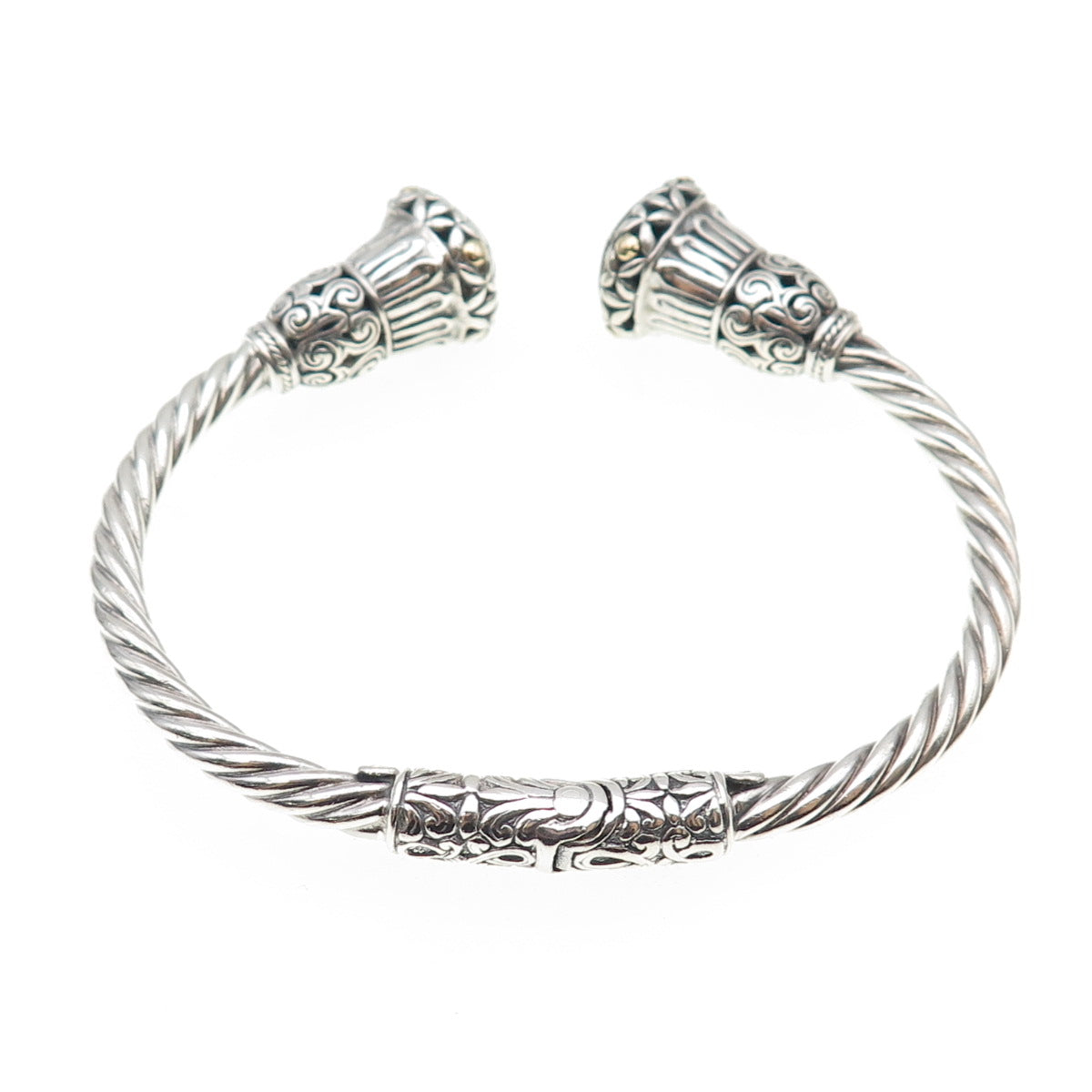 ANNIKA WITT 925 Sterling Silver 14K Gold Vintage Floral Cuff Bracelet 6.25"