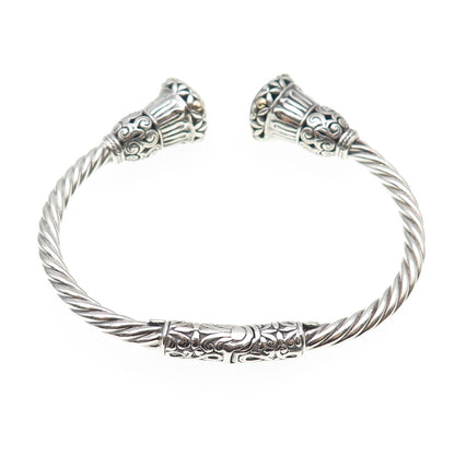 ANNIKA WITT 925 Sterling Silver 14K Gold Vintage Floral Cuff Bracelet 6.25"