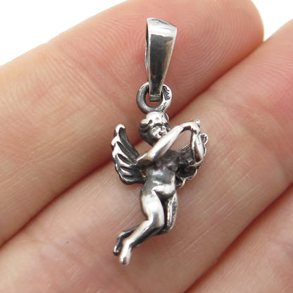 925 Sterling Silver Vintage Poland Cherub Oxidized Minimalist 3D Charm Pendant