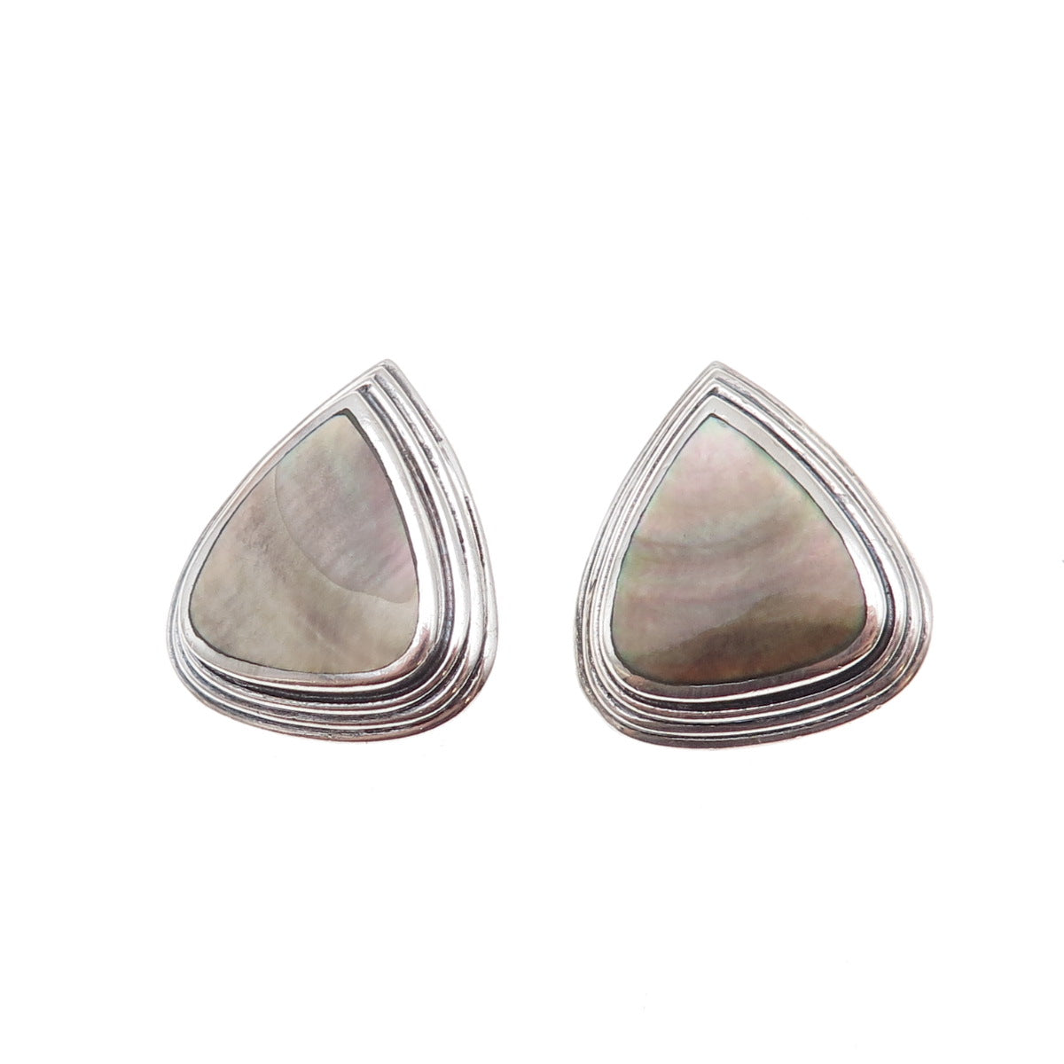 Paul Brackna 925 Sterling Silver Vintage Real Abalone Shell Clip On Earrings