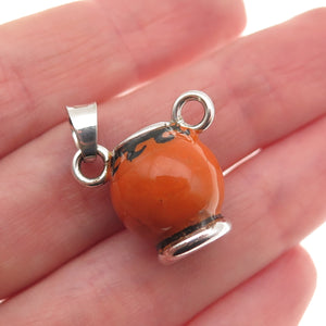925 Sterling Silver Vintage Italy Enamel Vase 3D Mini Charm Pendant