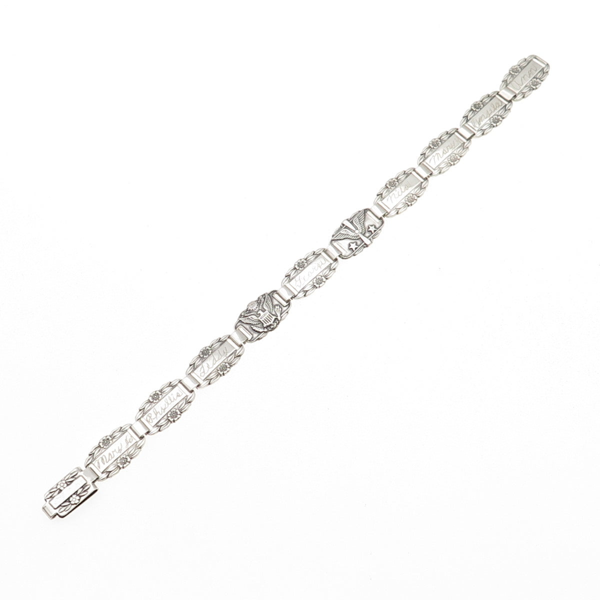 925 Sterling Silver Antique WWII US Air Force Forget Me Not Bracelet 7.5"