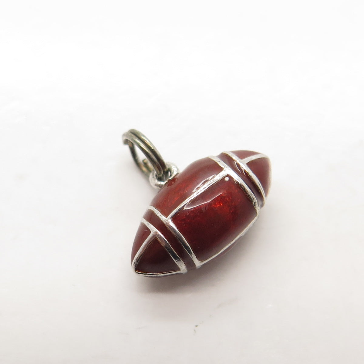 925 Sterling Silver Vintage Red Enamel American Football Ball Charm Pendant