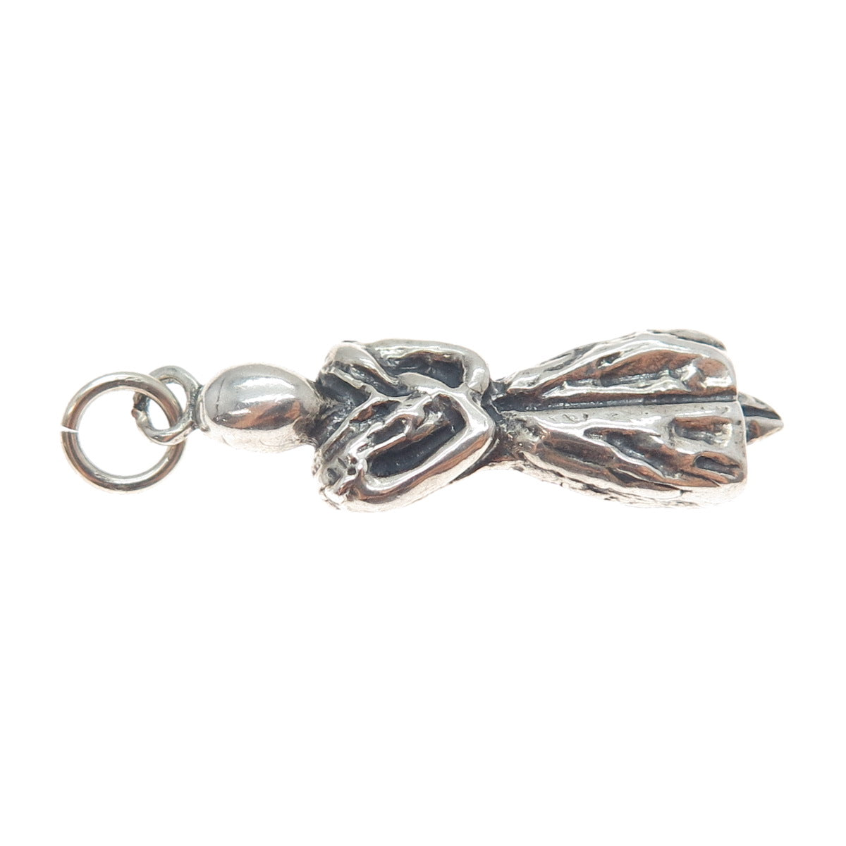 925 Sterling Silver Vintage Modernist Praying Woman Oxidized Charm Pendant
