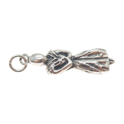 925 Sterling Silver Vintage Modernist Praying Woman Oxidized Charm Pendant