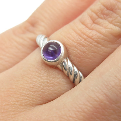 925 Sterling Silver Vintage Real Amethyst Twisted Rope Ring Size 6.5