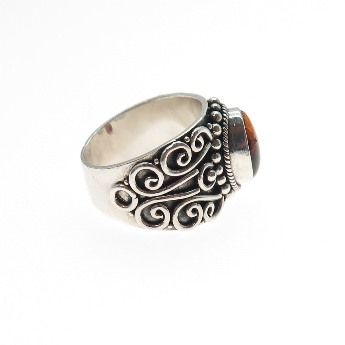 SUARTI BALI 925 Sterling Silver Vintage Real Amber Swirl Oxidized Ring Size 6.25