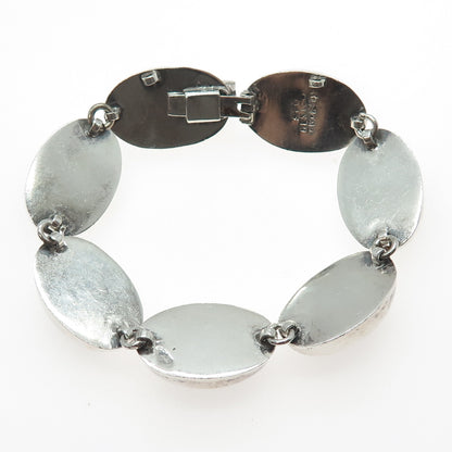 925 Sterling Silver Vintage Mexico Real Black Onyx Modernist Link Bracelet 6.5"