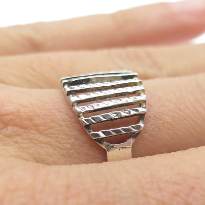 925 Sterling Silver Vintage Diamond-Cut Ribbed Ring Size 7.75