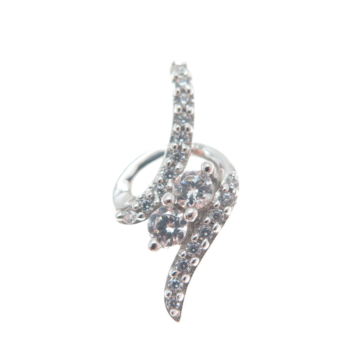 925 Sterling Silver Round-Cut C Z Twisted Minimalist Slide Pendant