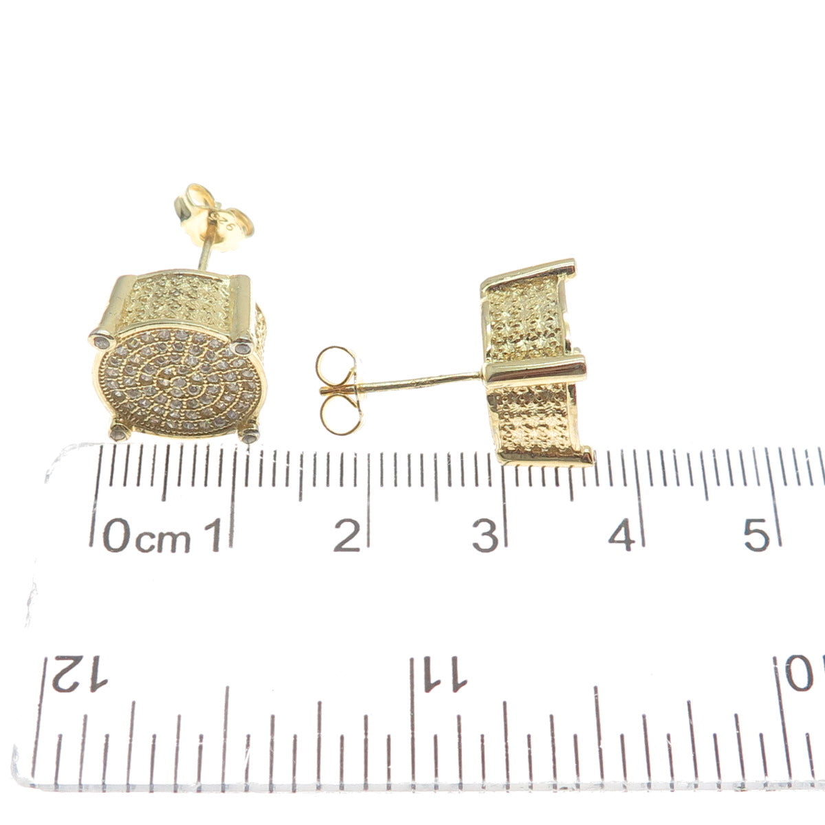 925 Sterling Silver Gold Plated Round-Cut C Z Sparkle Stud Earrings