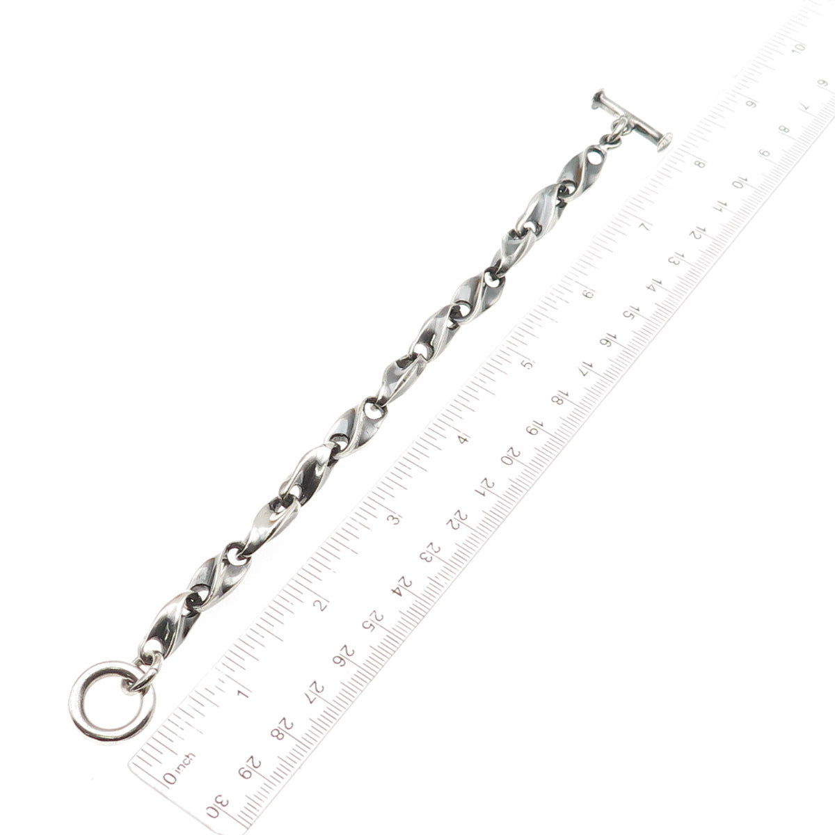 925 Sterling Silver Vintage Mexico Modernist Anchor Link Oxidized Bracelet 7"