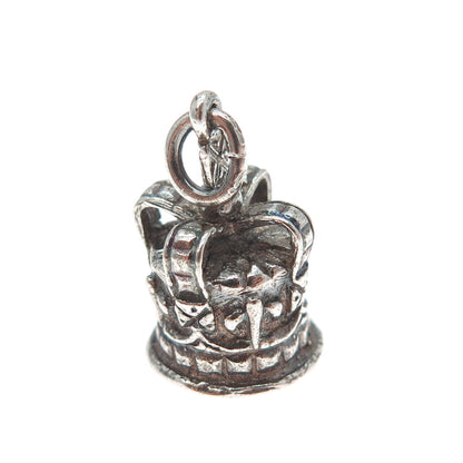 925 Sterling Silver Vintage Royal Crown Fleur de Lis Oxidized 3D Charm Pendant